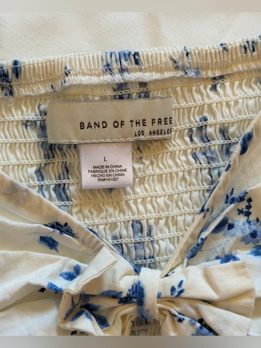 Band of the Free Los Angeles Blue Floral Smocked Peplum Puff Sleeve Crop